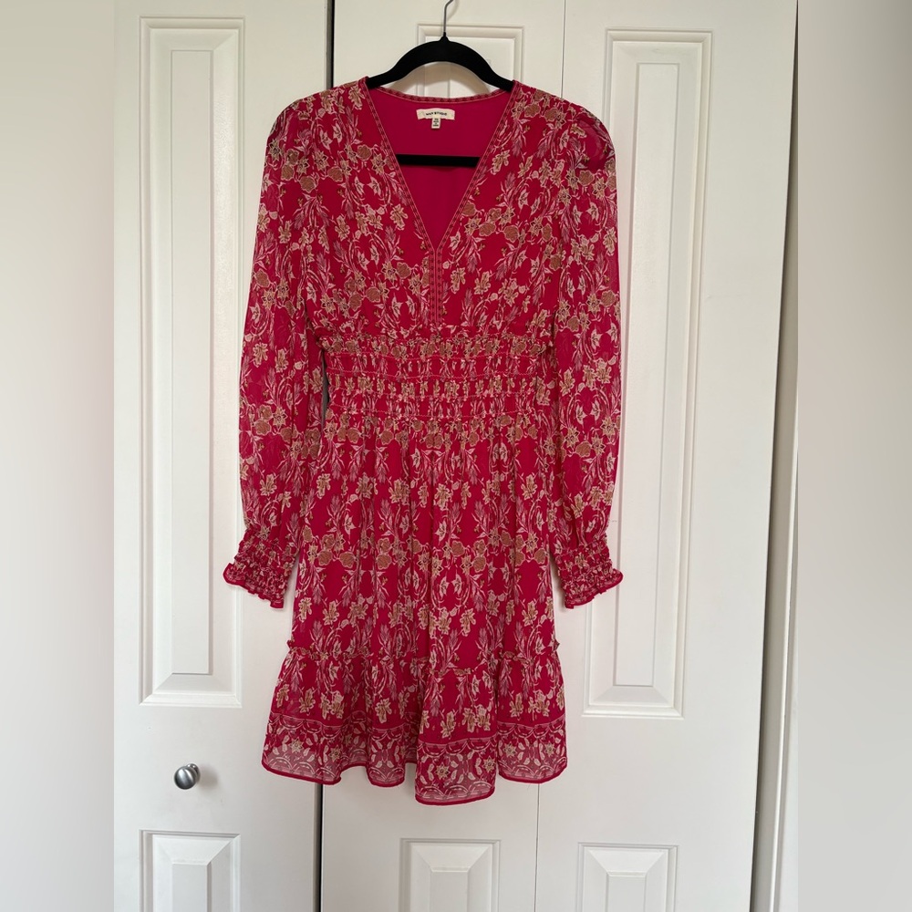 Max Studio Red Floral Smocked-Waist Dress - Size XS
